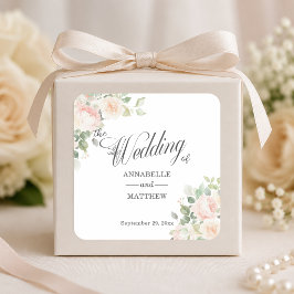 Elegante zachte blosende rozen bruiloft vierkante sticker