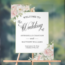 Elegante zachte blosende rozen bruiloft welkom acryl bord