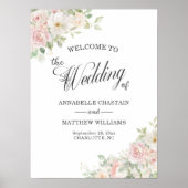 Elegante zachte blosende rozen bruiloft welkom poster (Voorkant)