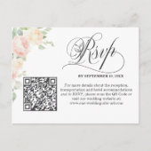 Elegante zachte blosende rozen QR-code bruiloft RS Briefkaart (Voorkant)