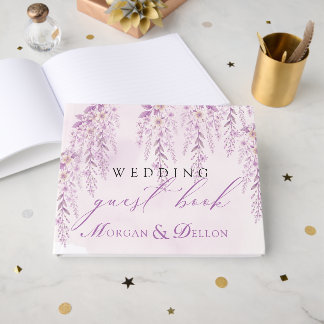 Elegante zachte blush lavendel bloemige bruiloft gastenboek