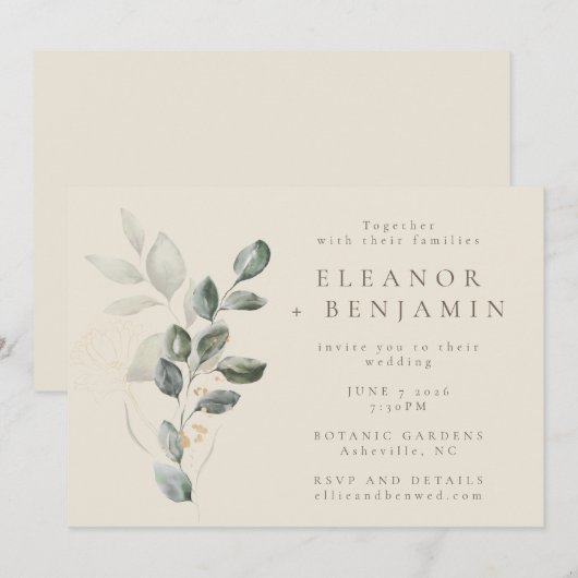 Elegante zachte botanische eucalyptus minimale bru kaart (Voorkant / Achterkant)