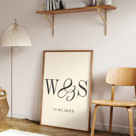 Elegante zachte crème koppel initiaal trouw poster