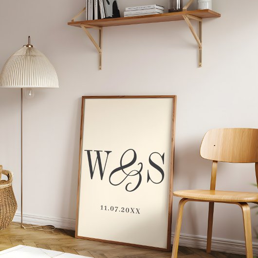 Elegante zachte crème koppel initiaal trouw poster