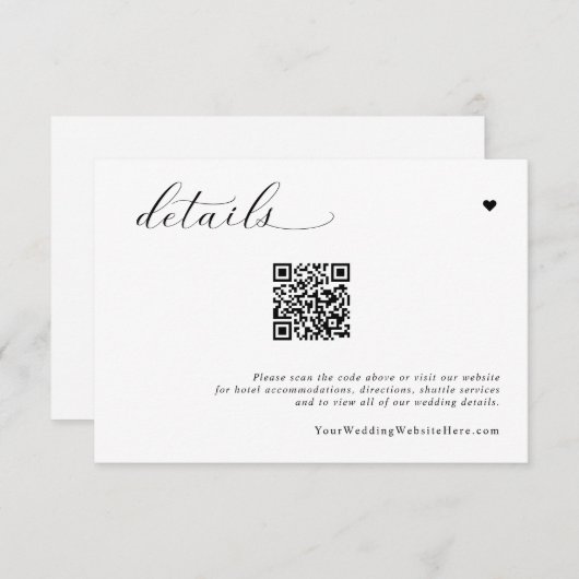 Elegante zachte eenvoudige moderne bruiloft detail informatiekaartje (Voorkant / Achterkant)
