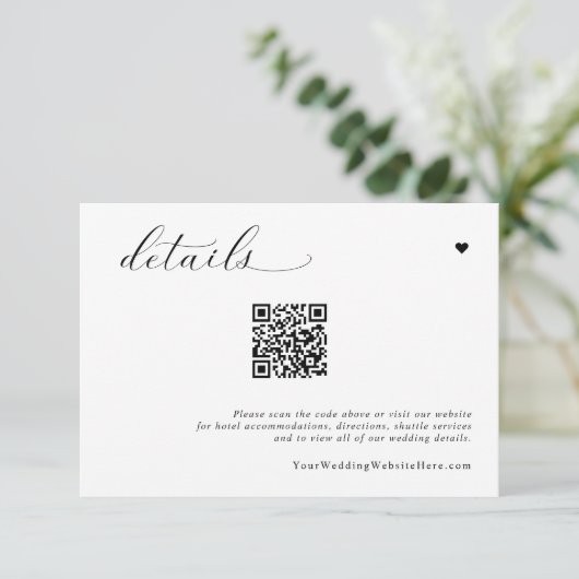 Elegante zachte eenvoudige moderne bruiloft detail informatiekaartje (Staand voorkant)