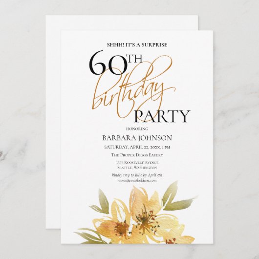 Elegante Zachte Gele Bloemen Verrassing 60ste Verj Kaart (Voorkant / Achterkant)
