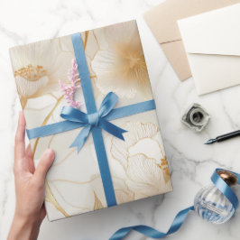 Elegante zachte gouden bloem witte bloempatroon cadeaupapier