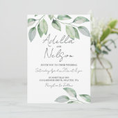 Elegante zachte groene bladeren bruiloft kaart (Staand voorkant)