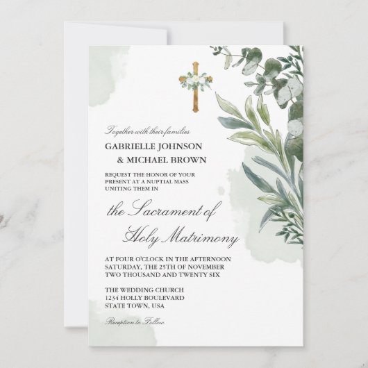 Elegante Zachte Groene Bloemen Nuptial Mass Bruilo Kaart (Voorkant)