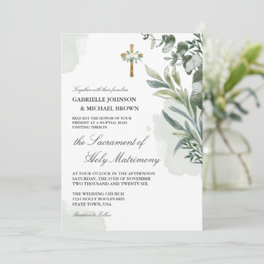 Elegante Zachte Groene Bloemen Nuptial Mass Bruilo Kaart (Staand voorkant)