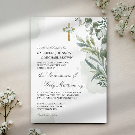 Elegante zachte groene bloemrijke huwelijksmis bru kaart