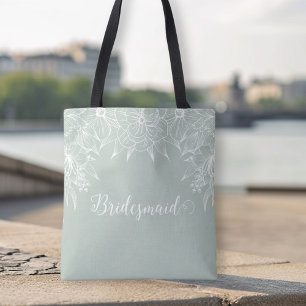 Elegante zachte groene en witte omlijning bloemige tote bag