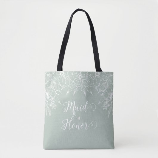 Elegante zachte groene en witte omlijning bloemrij tote bag (Voorkant)