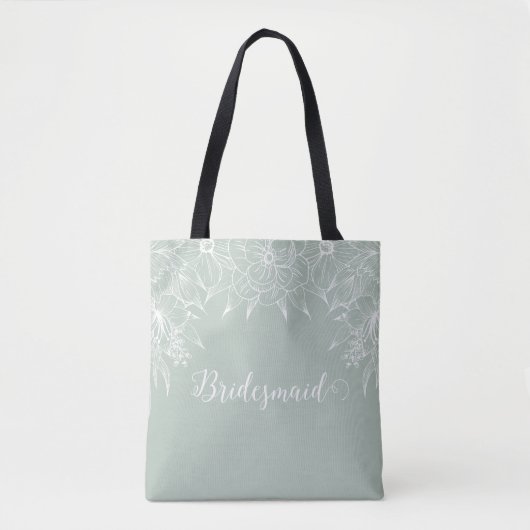 Elegante zachte groene en witte omlijning bloemrij tote bag (Voorkant)