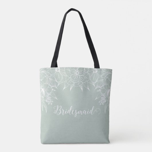 Elegante zachte groene en witte omlijning bloemrij tote bag (Achterkant)
