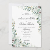 Elegante zachte groene eucalyptus bloemenbruiloft kaart (Voorkant)