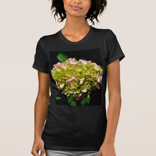 Elegante zachte groene roze bloemhortensia's t-shirt (Voorkant)
