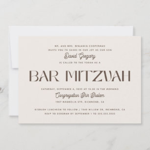 Elegante zachte ivoorkleurige Bar Mitzvah Minima Kaart
