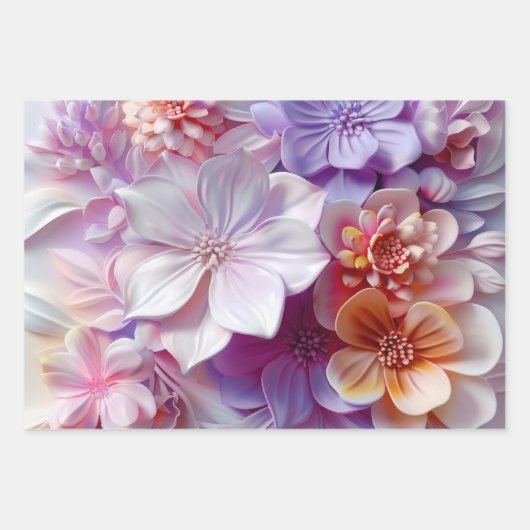 Elegante zachte kleuren 3D roze bloemblaadjes bloe Inpakpapier Vel (Voorkant 3)