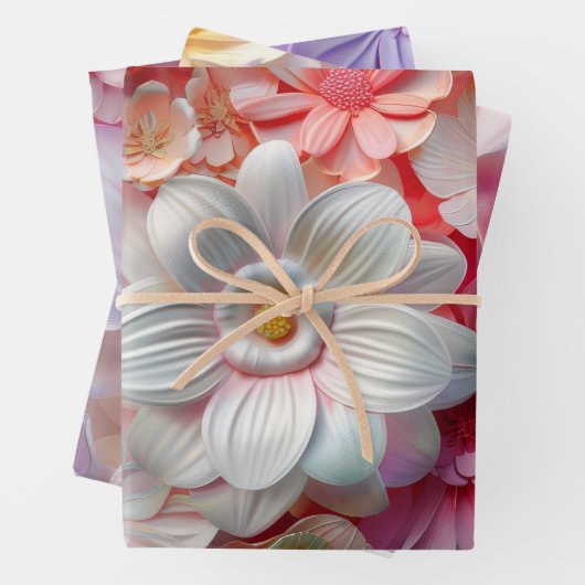 Elegante zachte kleuren 3D roze bloemblaadjes bloe Inpakpapier Vel (In situ)