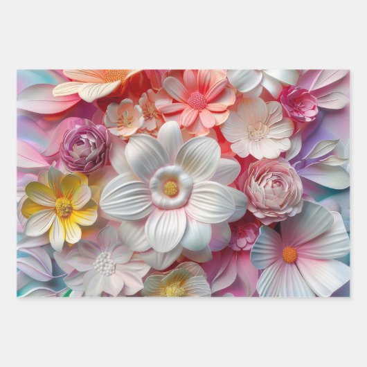 Elegante zachte kleuren 3D roze bloemblaadjes bloe Inpakpapier Vel (Voorkant)