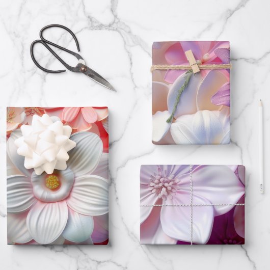 Elegante zachte kleuren 3D roze bloemblaadjes bloe Inpakpapier Vel (Voorkant)