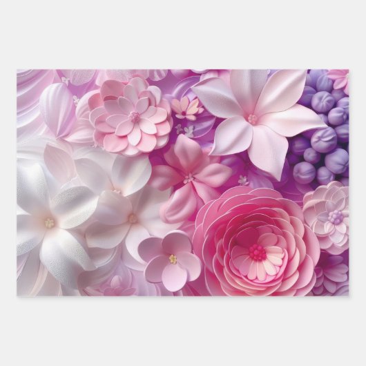 Elegante Zachte Kleuren 3D Roze Bloemen Patroon Bl Inpakpapier Vel (Voorkant)