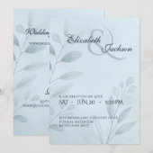 Elegante zachte koelblauwe botanische script bruil kaart (Voorkant / Achterkant)