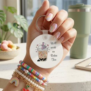 elegante zachte koele boba-thee esthetisch sleutelhanger