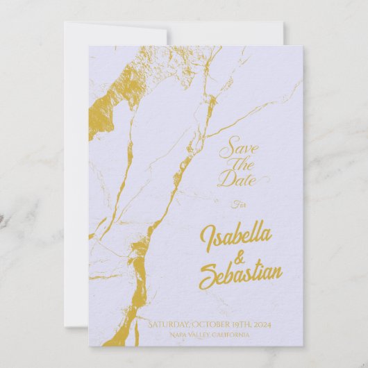 Elegante zachte lavendel & gouden marmeren save-th kaart (Voorkant)