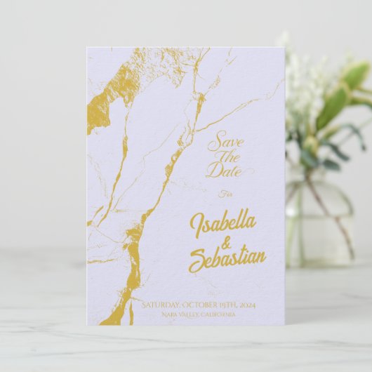 Elegante zachte lavendel & gouden marmeren save-th kaart (Staand voorkant)