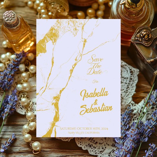 Elegante zachte lavendel & gouden marmeren save-th kaart