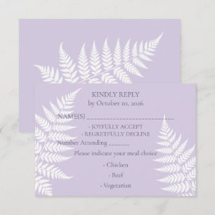 Elegante zachte lavendel witte varen bruiloft RSVP kaartje