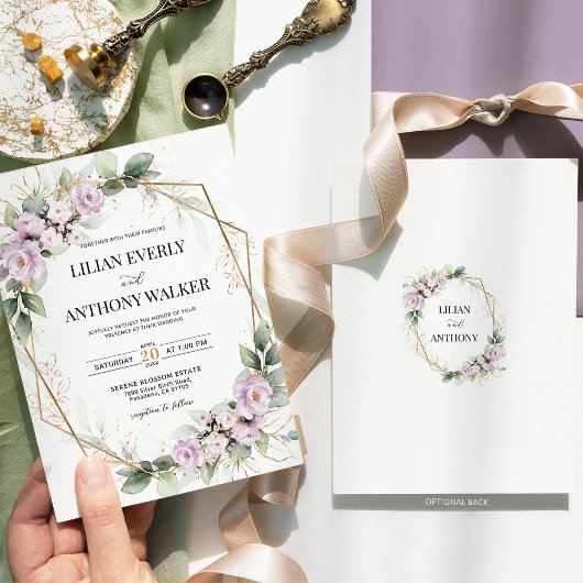 Elegante zachte Mauve Bloemen Goud Geometrische br Kaart