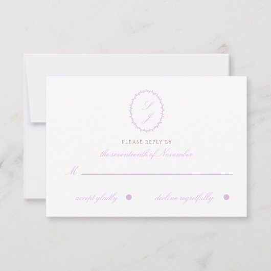 Elegante Zachte Paarse Trouwreactie Kaart (Voorkant)