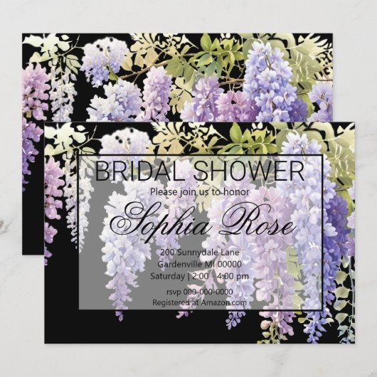 Elegante zachte paarse waterverf wisteria bruiloft kaart (Voorkant / Achterkant)