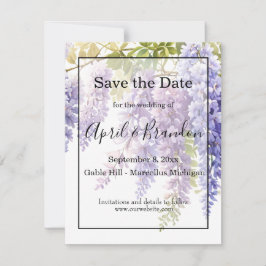 Elegante zachte paarse waterverf wisteria bruiloft save the date