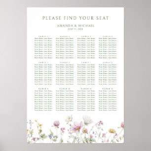 Elegante zachte pastel bloemenbruiloft zitkaart poster
