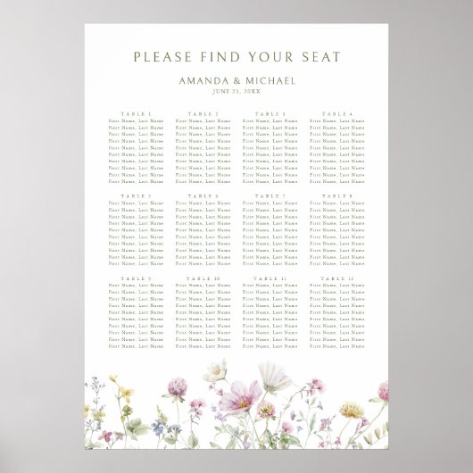 Elegante zachte pastel bloemenbruiloft zitkaart poster (Voorkant)