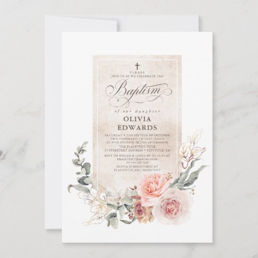 Elegante zachte pastel bloemenmeisjes doop kaart (Voorkant)