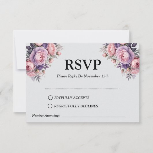 Elegante zachte pastel Floral - RSVP Kaartje (Voorkant)