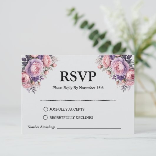 Elegante zachte pastel Floral - RSVP Kaartje (Staand voorkant)