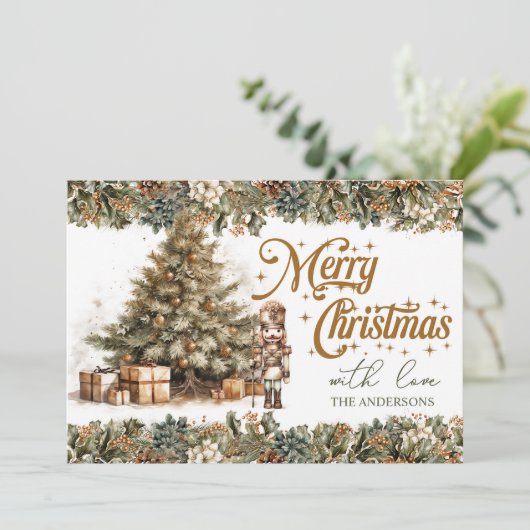 Elegante zachte pastel groen en goud Notenkraker Feestdagenkaart (Staand voorkant)