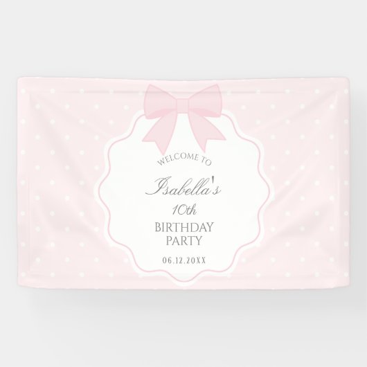 Elegante zachte pastel roze boog meisje verjaardag spandoek (Horizontaal)