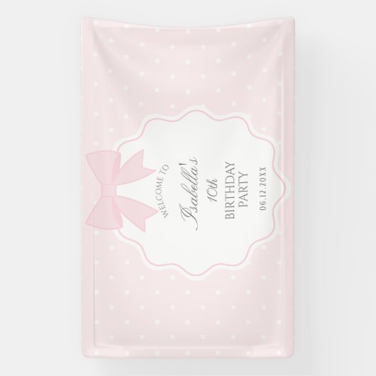 Elegante zachte pastel roze boog meisje verjaardag spandoek (Verticaal)