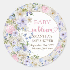 Elegante zachte pastel wilde bloemen roze lichtbla ronde sticker