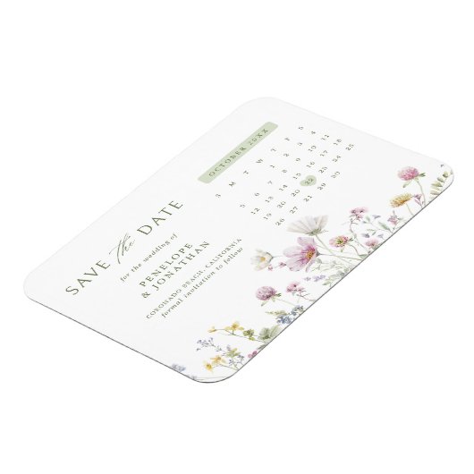 Elegante Zachte Pastel Wildflower Bewaar de datum Magneet (Linkerzijde)
