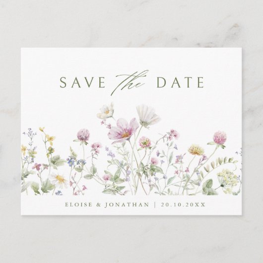 Elegante zachte pastel Wildflower Boho Bewaar de d Briefkaart (Voorkant)