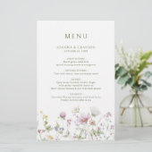 Elegante zachte pastel Wildflower Botanisch Menu (Staand voorkant)